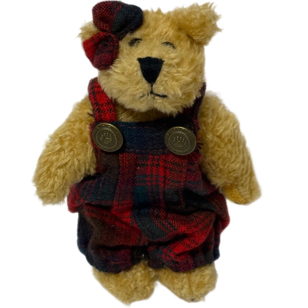 The Boyds Collection Ltd Teddy Bear Red Plaid Overalls Bow‎ Archive Series